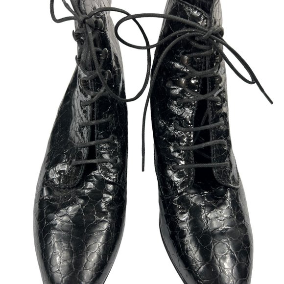 Vintage Maremo Patent Leather Croc Embossed Lace Up Ankle Boots in Black Size 36 - Picture 2 of 12